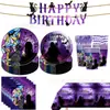 Nuevas Series de TV Americanas de Amazon Miércoles Tema Cumpleaños Infantil Platos de Papel Decorativos Desechables Vasos Pancarta Accesorios para Fiesta
