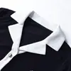 Suéter de Punto con Cuello Solapa y Diseño de Bloques de Color Sencillo Estilo Coreano para Mujer 2026 Verano Nuevo Top Versátil para Figuras Pequeñas