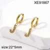 Pendiente de Letra Completa de Diamante PVD Dorado Acero de Titanio Pendientes Nicho Europeo y Americano Lujo Ligero Circonita Incrustada Ear Cuff Mujer Transfronterizo