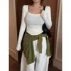 Ropa de Mujer de Comercio Exterior Camiseta Coreana Dongdaemun de Manga Larga Cuadrada para Mujer Otoño Corta Ajustada Cuello Amplio Camiseta Interior Superior