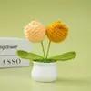 Vasos Pequenos de Crochê Feitos à Mão Acabados, Buquês de Tulipa Tricotados em Lã, Presentes, Decorações para Casa, Flores Artificiais