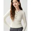 Camiseta de Base de Cachemira Canalé Baicai Velvet 2026 Otoño Nueva de Alto Nivel Estilo Francés Media Apertura en el Cuello Ajustada de Punto