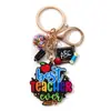 Día del Maestro Flor de Goteo de Aceite Transfronteriza Perla Mariposa Lápiz Tarjeta de Mensaje de Agradecimiento Llavero Colgante para Mochila Regalo Festivo