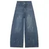 Pantalones vaqueros de lino azul oscuro con diseño repujado en plata para mujer, novedad principios de otoño 2026 de tiro alto, holgados, pierna curva, de algodón