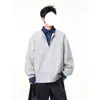 Sudadera retro americana con cuello de camisa, imitación de dos piezas para hombre, nueva de primavera y otoño, holgada, casual, con media cremallera, top tipo polo