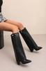 Botas de Comércio Exterior com Bico Fino, Pernas Retas, Fivela de Metal, Comprimento Médio, Tamanho Grande, Salto Grosso, Botas Bootcut, Botas Femininas com Salto Ultra Alto para Aumentar a Altura