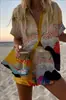 Estilo Europeu e Americano Transfronteiriço, Impressão Digital 3D Colorida Personalizada Novos Tops Casuais de Verão Conjunto de Duas Peças Feminino Pod