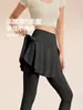 Calça legging de yoga feminina com saia falsa de duas peças, justa, cintura alta, anti-exposição, levanta bumbum, calça-saia esportiva e de fitness para o verão