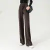 Pantalones de punto de cachemira gruesos de pierna ancha para mujer en otoño e invierno, de cintura alta, corte holgado, con efecto de caída, adelgazantes, de pierna recta y de largo hasta el suelo, de lana