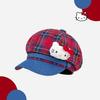 Chapéu Oitavado Xadrez Fofo Estilo Japonês Vintage de Gatinho para Mulheres, Boné de Baseball Emagrecedor, Boina Doce Versátil Tendência