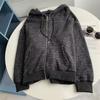 Chaqueta Sudadera de Felpa con Cremallera Estilo Conejo Retro Americano Estilo Coreano Otoño e Invierno Estilo Perezoso Cardigan Holgado Rayado Bloque de Color