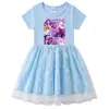 Vestido de Princesa de Malla con Lentejuelas Arcoíris para Niñas, Manga Corta de Verano, Manga Larga de Primavera y Otoño, Estilo Kpop Cazador de Demonios