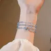 Pulsera de Calcedonia Azul Natural Elemento Agua de Cinco Elementos, Pulsera Apilable Multicapa de Aguamarina, Calabaza con Fragmentos de Plata, Joyería de Mano de Alta Gama