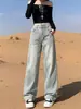 Jeans de Pierna Recta Lavado Claro Retro Americano para Mujer Petite 2026 Otoño Nuevos Pantalones de Cintura Alta Pierna Estrecha Pierna Ancha