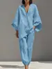 Novedad Primavera/Verano 2026 Venta Caliente Transfronteriza Ropa para Mujer Estilo Perezoso Cuello en V Profundo Mangas Murciélago Manga Larga Suelto Casual Conjunto