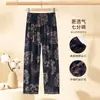 Conjunto de Verano de Abuela Algodón Seda Casual Pijama para Mujer Camiseta Fina Estampada Ropa de Casa Holgada Conjunto de Dos Piezas de Mamá