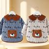 Bata Infantil Babador de Comida para Bebê 1-3 Anos Vestimenta Externa ao Contrário Impermeável Anti-Sujeira Roupa Protetora para Comer Masculina com Bolso Outono e Inverno