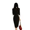 Comércio Exterior Roupas de Primavera Femininas Novo Terno Gola Ponta Costura Preto e Branco Manga Sete Pontos Cintura Apertada Emagrecedor Quadril Vestido