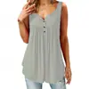 Camiseta Casual sin Mangas de Color Puro Plisada para Mujer de Amazon, Superventas Verano 2019, Chaleco con Botones de Longitud Media