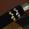 Anel Folha de Louro em Prata de Lei S925 Japonês Vintage Leve Luxo Ramo Camada Dupla Zircônia Cúbica Moderno Versátil Design Anel de Dedo