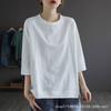 Camiseta Roxo Manga Curta Feminina Plus Size Primavera/Verão 2026 Moda Etiqueta Casual Retro Top Caimento Solto Emagrecedor