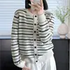 Cárdigan retro a rayas con bloques de color, relajado y desenfadado, 2026, para mujer, invierno, suave, holgado, tejido casual