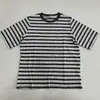 Camiseta de outono nova para mulheres, manga curta, listrada, estilo retrô americano, toque macio, casual resistente, corte solto, gola redonda