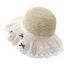 Sombrero de Paja de Verano con Lazo Grande de Encaje, Elegante Sombrero Casual para Mujer, Sombrero de Pescador, Sombrero de Playa, Sombrero de Paja con Visera para el Sol y Protección Solar