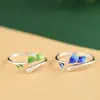 Anillo artesanal vintage azul quemado de plata S925 de Golden Deer King, venta al por mayor, anillo de plata con hojas ajustables y frescas para mujer.