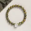 Pulsera de Sándalo Verde Mu Shang Hua para Mujer, Fresca y Elegante, Nueva Pulsera de Sándalo Estilo Chino, Pulsera de Juego Cultural de Madera Estilo Chino Retro