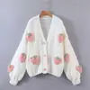 Cárdigan de Punto con Mangas de Farol Estilo Europeo y Americano para Mujer, Otoño e Invierno 2026, Diseño Holgado, Lindo Top de Fresa