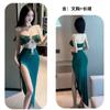 Lingerie Sexy Vermelha Vestido Longo Verde Escuro Peito Envolto Sexy Boate Bar Latino Fenda Alta Pijama 2381