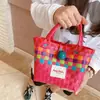 Bolsa de Palha Tecida Arco-Íris Estilo Coreano Hd6217A05, Bolsa Plástica Tecida com Formato Côncavo Amigável para a Família, Bolsa Cesta de Legumes, Bolsa de Presente