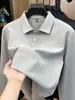 Nueva camisa polo de manga larga para hombre con mezcla de seda de morera y lana, con cuello clásico, ligera y adecuada para estilo business casual o para el tiempo libre.