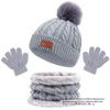 Chapéu Cachecol Luvas Infantis Europeus e Americanos Transfronteiriços Conjunto de Três Peças Outono Inverno Novo Cor Única Bola Colorida Chapéu de Bebê
