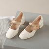 1 Pieza de Zapatos Franceses Mary Jane de Punta Cuadrada para Mujer 2025 Nuevo Diseño Nicho Tacones Gruesos con Zapatos de Falda
