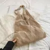 Bolso de Hombro Tejido para Viajes de Vacaciones, Bolso de Mano Retro de Malla Hueca, Bolso Simple Tejido