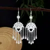 Pendientes Miao Étnicos de Borla Larga Estilo Nuevo, Pendientes Exagerados de Declaración de Moda Estilo Étnico de Plata Miao de Lujo Ligero