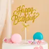 Adorno para Pastel 3D Feliz Cumpleaños Transfronterizo Plástico Dorado Estampado Inglés Feliz Cumpleaños Ruso Decoración para Pastel
