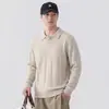 Camisa de malha de manga comprida estilo "old money" americano de alta qualidade para homens, novo modelo primavera e outono 2026, camisa polo com gola, camiseta listrada