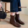 Botines Chelsea de cuero de moda estilo coreano para el trabajo Invierno 2026 tacón de bloque bajo cremallera trasera puntera cuadrada versátil piel genuina botines cortos para mujer