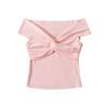 Camiseta de Manga Corta Plisada Estilo Spice Girl Pura Pasión Apilable Kink para Mujer Verano Hombros Descubiertos Elegante Sexy Adelgazante