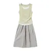 Conjunto de Duas Peças para Meninas Verão 2026 Novo Estilo Colete Falso Duas Peças Calça Cropped Xadrez Conjunto para Crianças Maiores Roupa Casual Estilosa