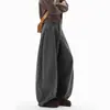 Pantalones de Lana Gris Oscuro de Pierna Ancha para Mujer y Hombre, Estilo Vintage Otoño e Invierno, Sensación de Alta Gama, Caída Suelta, Pantalones Casuales Largos hasta el Suelo