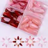 96 piezas de uñas de manicura estilo hada francesa, forma de almendra, hechas a mano, parches de uñas rosas dorados, removibles