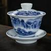 Tazón con tapa de cerámica de Jingdezhen para el hogar, tazón con tapa de porcelana azul y blanca, tazón para té, tazón para té grande de tres talentos, taza para té Kung Fu