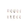 Modelo de Comercio Exterior Más Vendido: Uñas Postizas de Presionar, Estilo Suave Nude con Bordes Blancos y Brillo, Cuadradas Mediano-Cortas, Kit de 24 Piezas, Venta al por Mayor