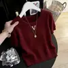 Camiseta de punto de color liso, cuello redondo, estilo minimalista y moderno para mujer, nuevo estilo primavera-verano 2026, versátil, rejuvenecedor, a la moda, entallador