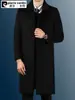 Casaco Masculino Pierre Cardin Lassel de Cashmere Médio Longo Outono Inverno Novo Casaco de Lã Espessado Casaco