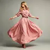 Moda femenina de comercio exterior transfronterizo europeo y americano, vestido camisero largo liso elegante con botones y mangas largas